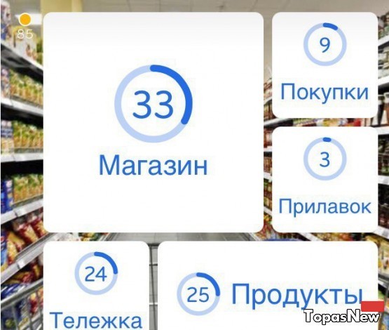 Продуктовый магазин: тележка, покупки, прилавок